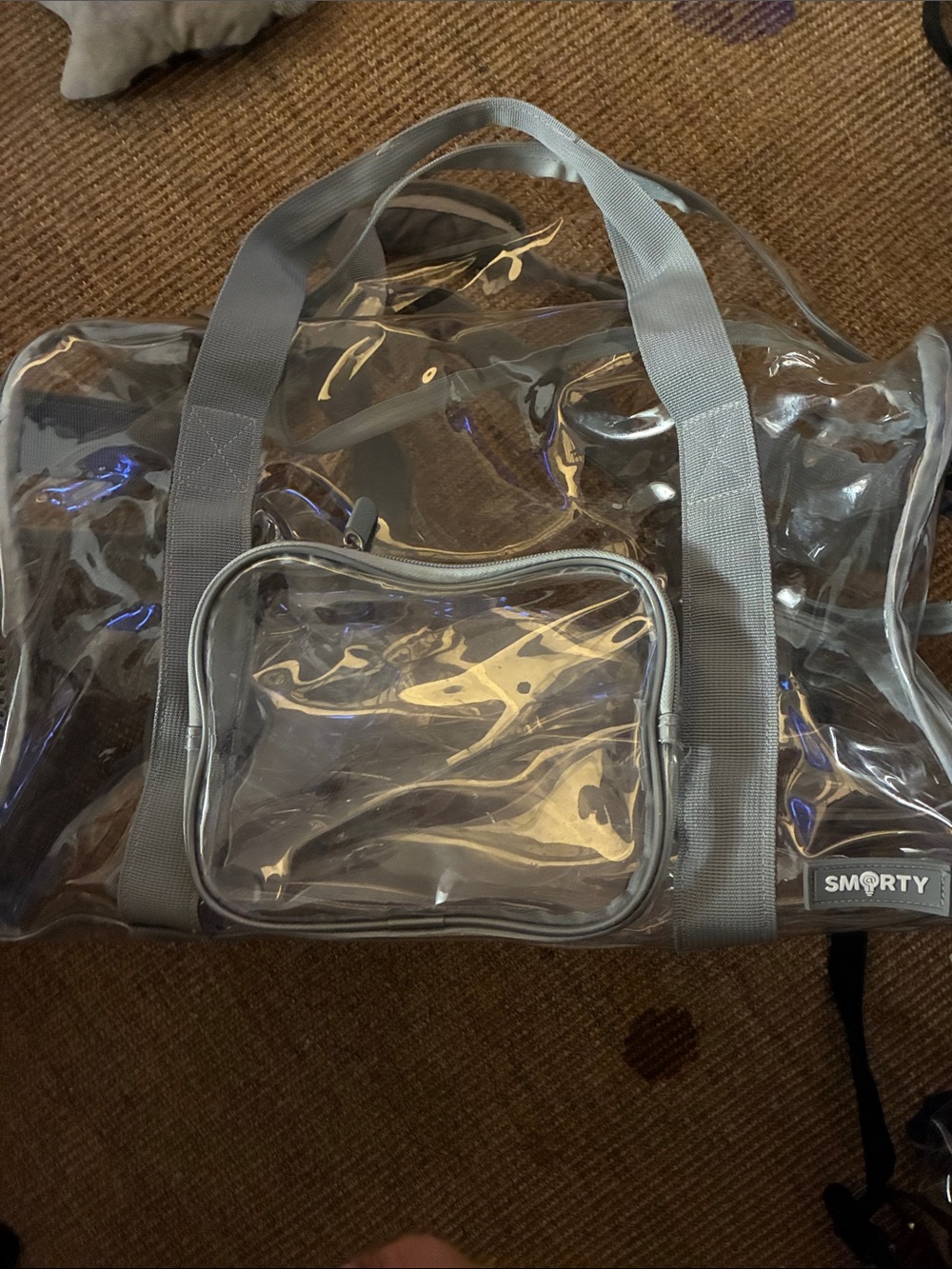 SMØRTY Clear PVC Travel Tote Bag with Gray Straps